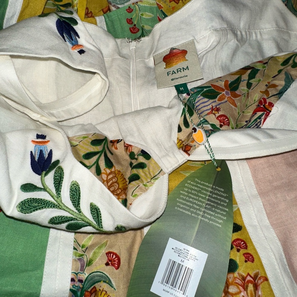 FARM RIO Floral Panel Maxi Dress in Green, Yellow & Pink - Picture 10 of 12